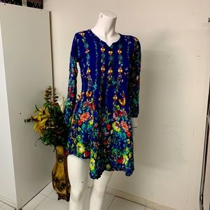 Blue flowe butterfly multicolored dress Pakistani